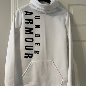 Under Armour, Women's Medium, White cowl neck sweatshirt w/ Black lettering